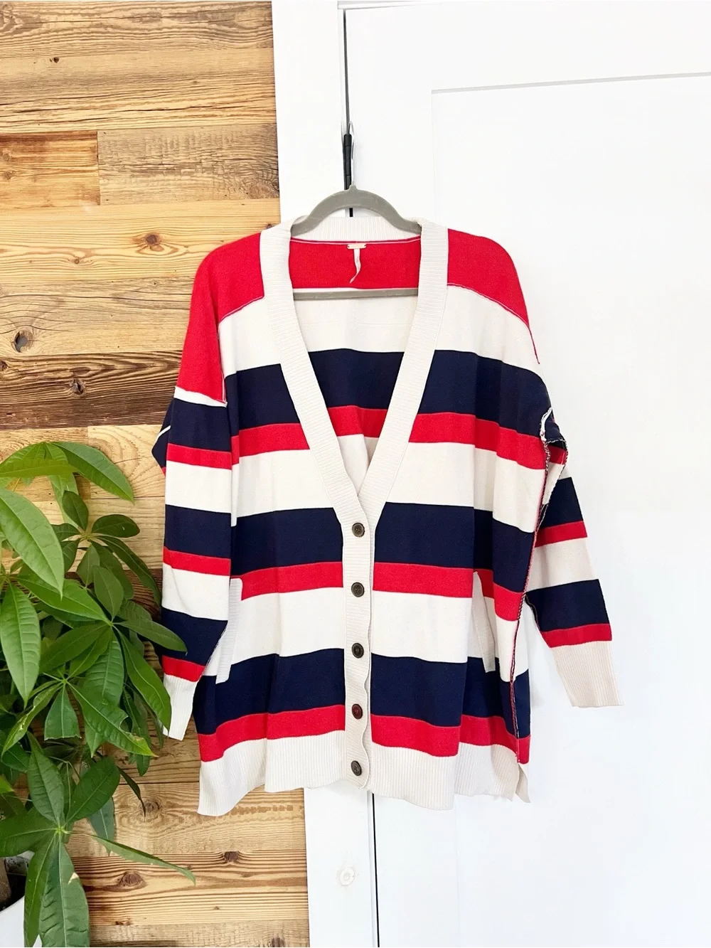 Free People League of Her Own Cardigan in the Americana Combo colorway